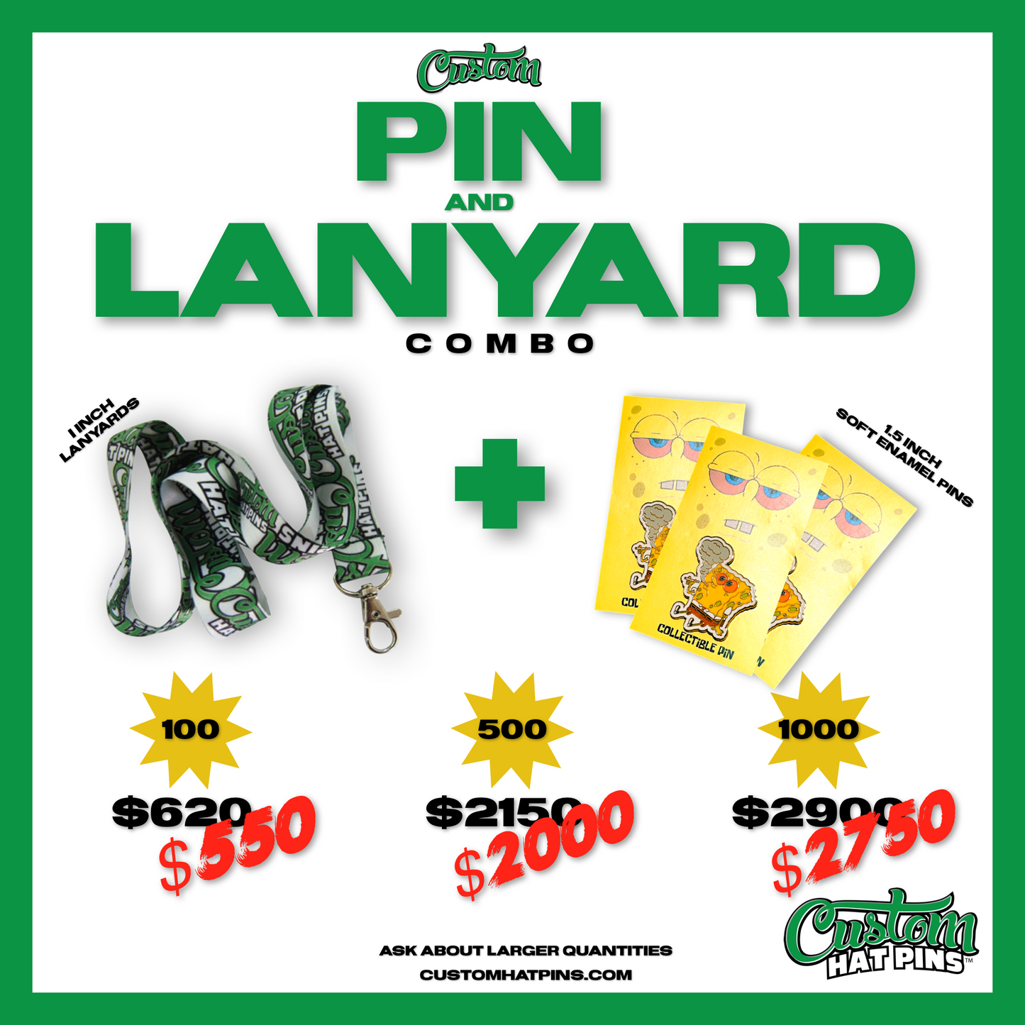 Lanyard Combo - 100Pin and Lanyard Combo - 100 of each - Custom Hat PinsCustom Hat Pins