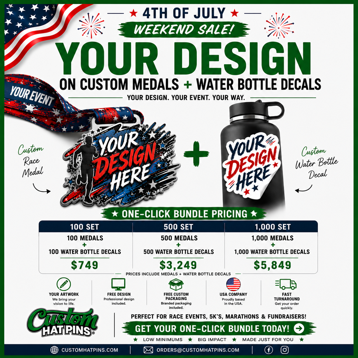 Race Ready Bundle™ | Custom Medals + Water Bottle Decals